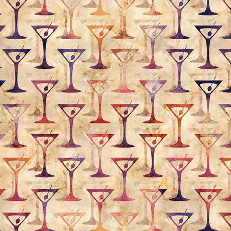 Cocktail Hour Martinis drinks Beige Dan Morris Quilting Treasures Cotton Fabric