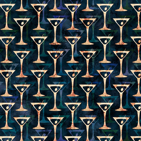 Cocktail Hour Martini Drinks Navy Dan Morris Quilting Treasures Cotton Fabric