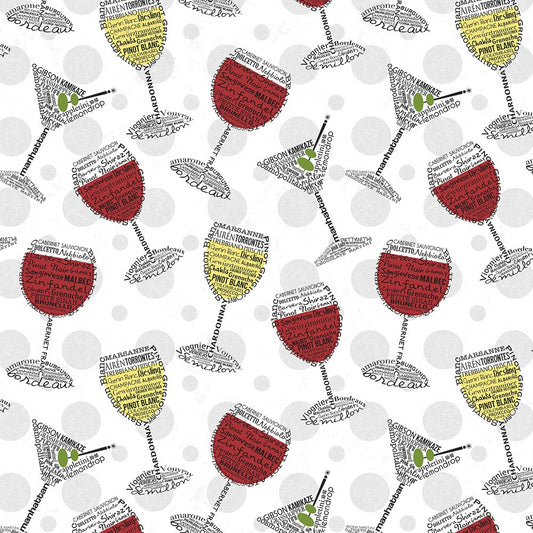 Wine and Cheese Patchwork Charcuterie and Cheese Sykel Cotton Fabric