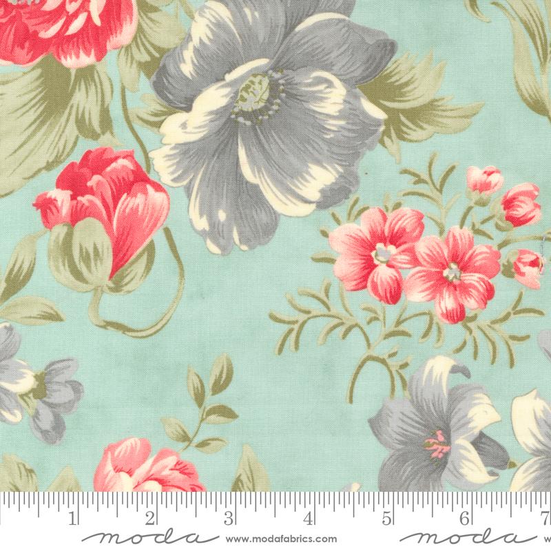 Collections a Cause: Etchings Bold Blossoms Large Floral Aqua Blue Howard Marcus 3 Sisters Moda Cotton Fabric