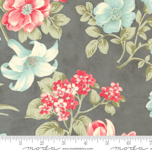 Collections a Cause: Etchings Bold Blossoms Floral Charcoal Grey Howard Marcus 3 Sisters Moda Cotton Fabric