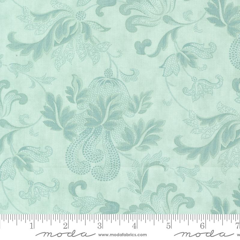 Collections a Cause: Etchings Friendly Flourish Damask Aqua Blue Howard Marcus 3 Sisters Moda Cotton Fabric