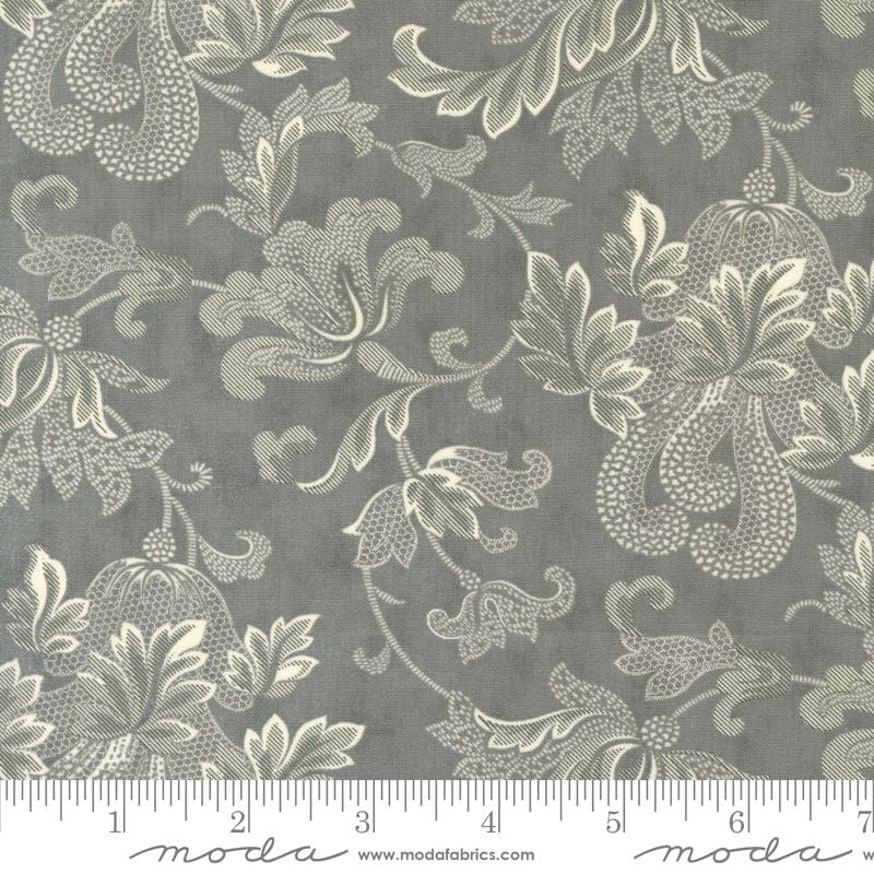 Collections a Cause: Etchings Friendly Flourish Damask Charcoal Grey Howard Marcus 3 Sisters Moda Cotton Fabric