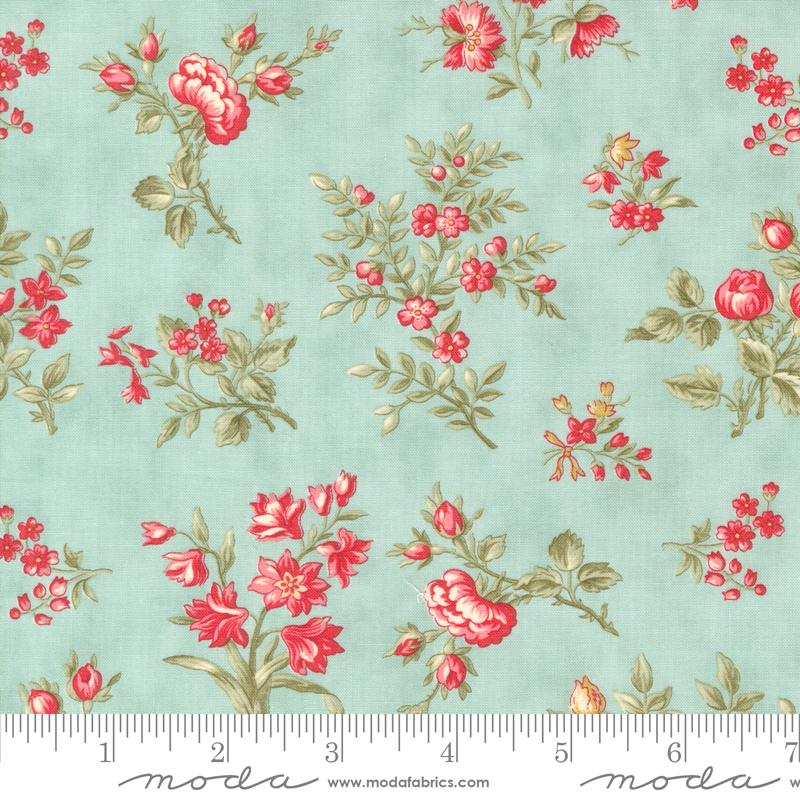 Collections a Cause: Etchings Grateful Garden Florals Aqua Blue Howard Marcus 3 Sisters Moda Cotton Fabric