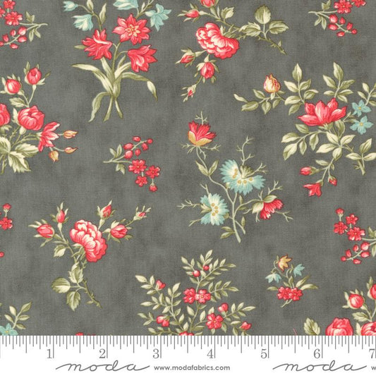 Collections a Cause: Etchings Grateful Garden Florals Charcoal Grey Howard Marcus 3 Sisters Moda Cotton Fabric