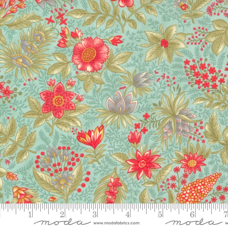 Collections a Cause: Etchings Joyful Jacobean Florals Aqua Blue Howard Marcus 3 Sisters Moda Cotton Fabric