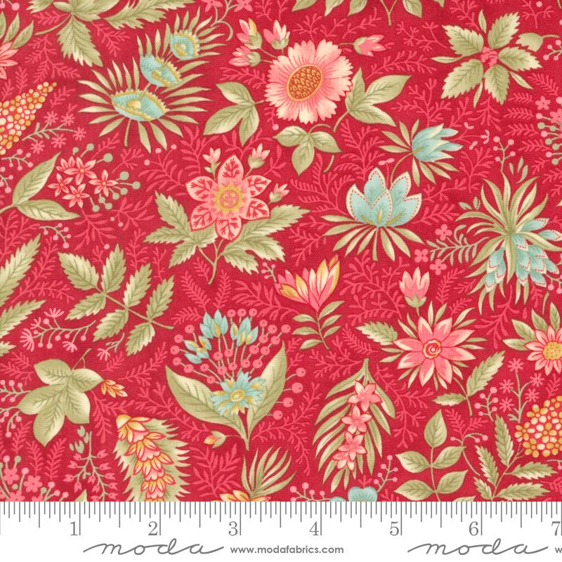 Collections a Cause: Etchings Joyful Jacobean Florals Red Howard Marcus 3 Sisters Moda Cotton Fabric