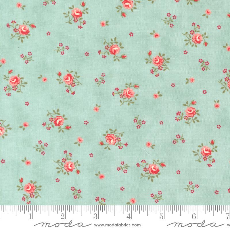 Collections a Cause: Etchings Peaceful Posies Floral Aqua Blue Howard Marcus 3 Sisters Moda Cotton Fabric