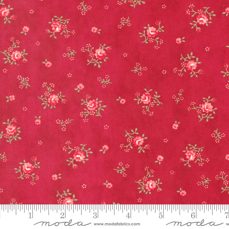 Collections a Cause: Etchings Peaceful Posies Floral Red Howard Marcus 3 Sisters Moda Cotton Fabric