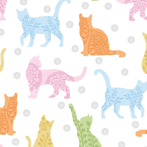 Color It Sunshine Kitty White Multi Cherry Guidry Benartex Cotton Fabric