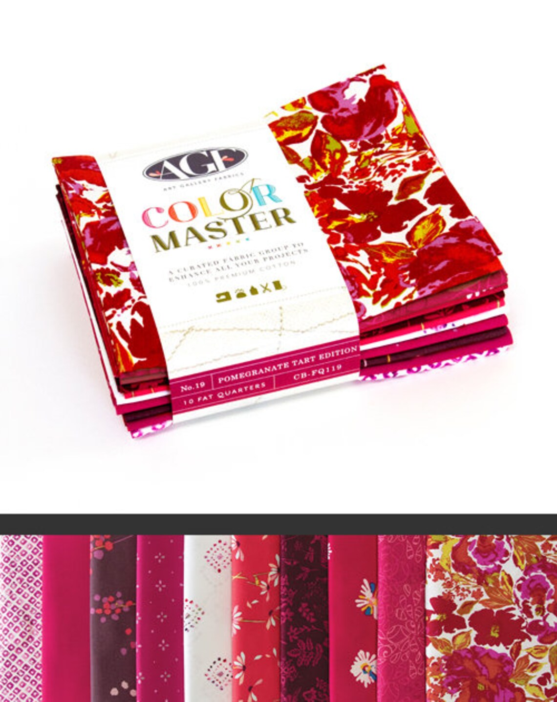 Color Master No.19 PomeGrainnate Tart Edition Fat Quarter Bundle 18"x21" 10pcs Art Gallery Cotton Fabric