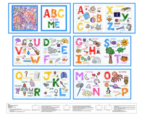 Color My World Book Panel 36" White Multi Hannah of Pencil & Ink Studios Blank Quilting Cotton Fabric BQ-4091P-01
