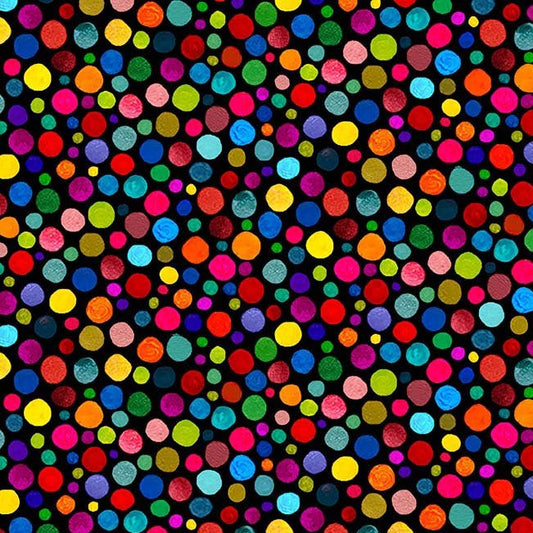 Colorful Polka Dot 108" Wideback Larger Scale Multi Black Michael Miller Cotton Fabric MM-WBD12444-BLAC-D