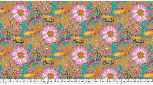 Colori Goldfish Star Gold Este Macleod Free Spirit Cotton Fabric FS-PWES043.GOLD