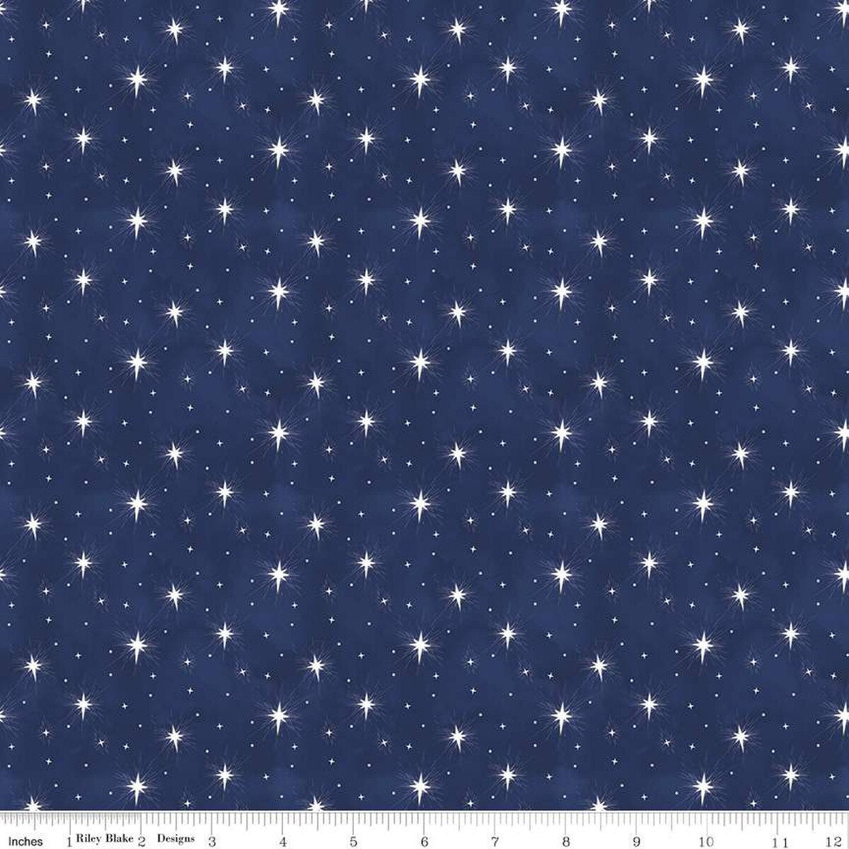 Come Let Us Adore Him Stars Navy Tara Reed Riley Blake Designs Cotton Fabric RB-C16314-NAVY