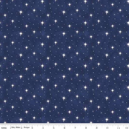 Come Let Us Adore Him Stars Navy Tara Reed Riley Blake Designs Cotton Fabric RB-C16314-NAVY