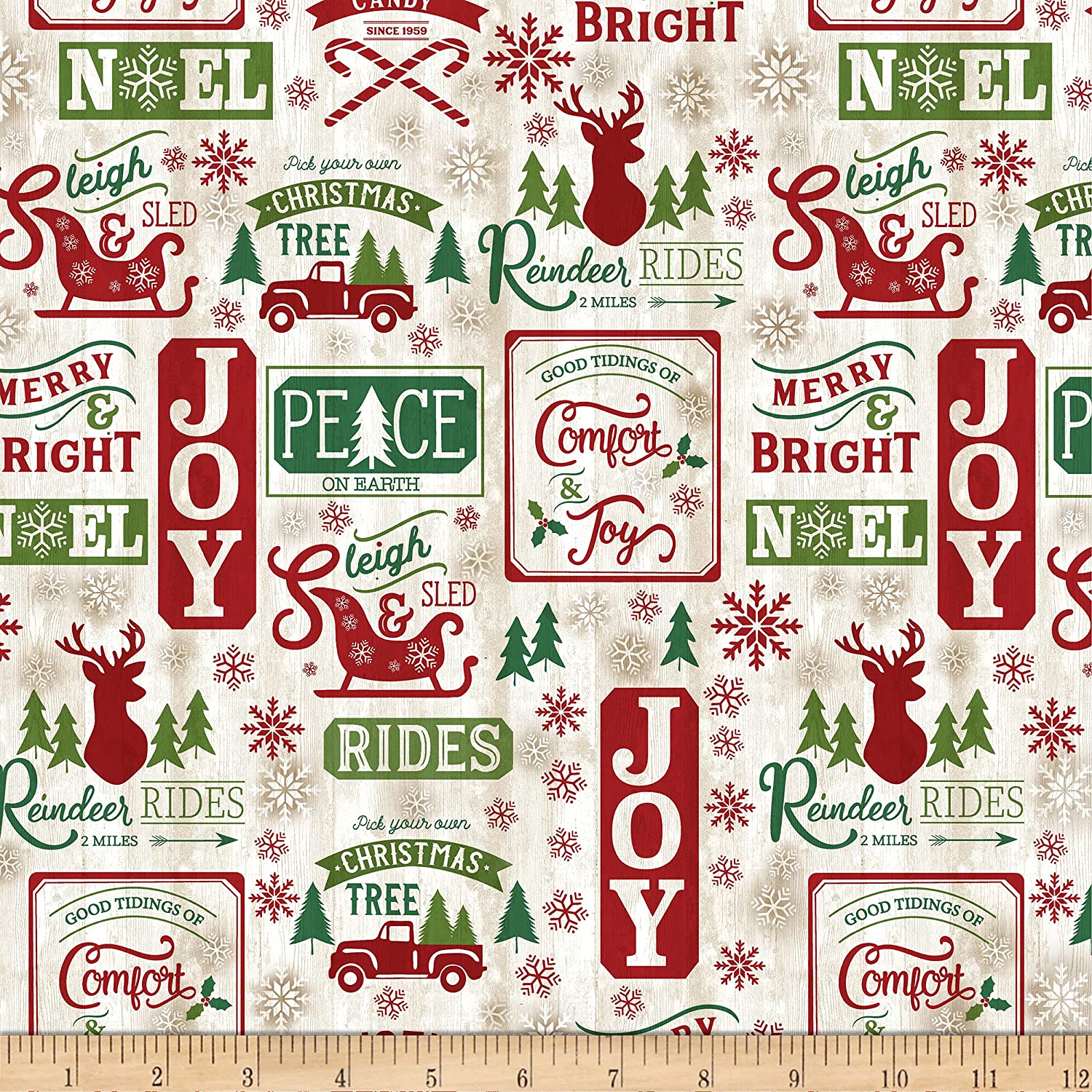 Comfort & Joy Christmas Patch Wood Natural Timeless Treasures Cotton Fabric | US Fabric Shop