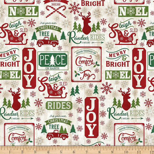 Comfort & Joy Christmas Patch Wood Natural Timeless Treasures Cotton Fabric