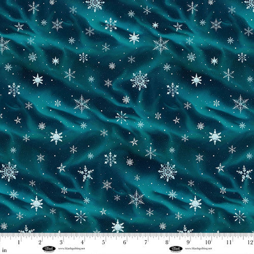 Comfort & Joy Snowflakes Dark Aqua Michael Ward Blank Quilting Cotton Fabric BQ-4162-69