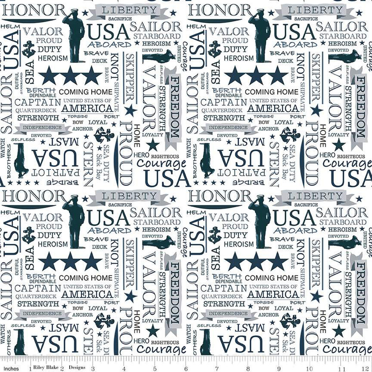 Coming Home Navy Text White Vicki Gifford Riley Blake Cotton Fabric