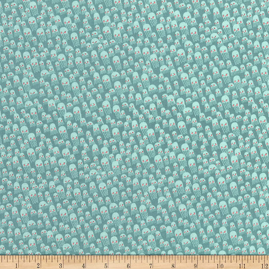 Commotion the Ocean Jelly Fish Aqua Blank Quilting Cotton Fabric