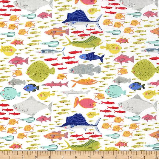 Commotion the Ocean Sea Fish White Blank Quilting Cotton Fabric