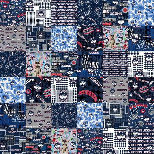 Connecticut Huskies NCAA College Cheater Quilt Allover 60" Sykel Enterprises Cotton Fabric SYK-UCON-1363