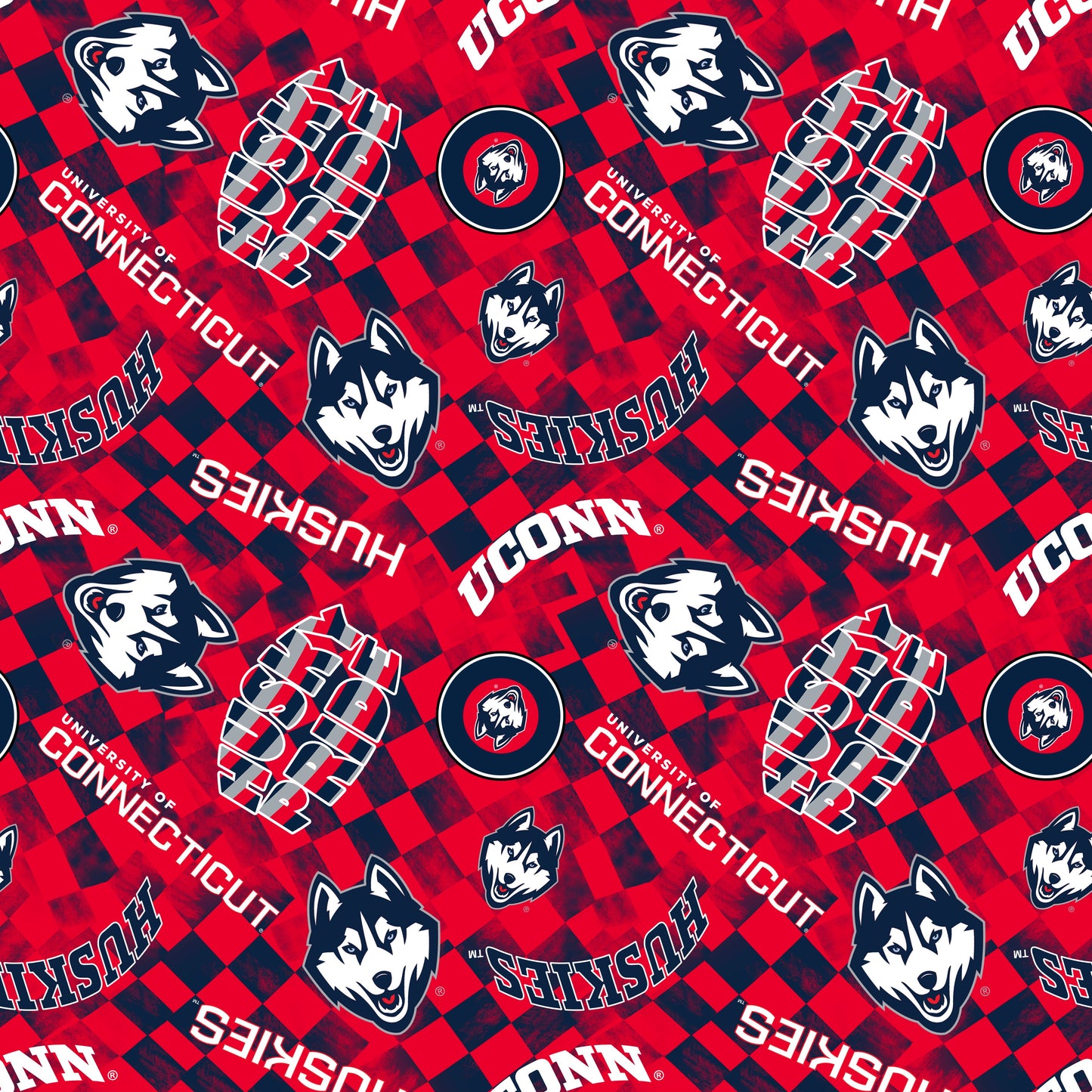 Connecticut Huskies NCAA College Checks Red Sykel Enterprises Canvas Duck Cloth Cotton Fabric UCON-1380-RED