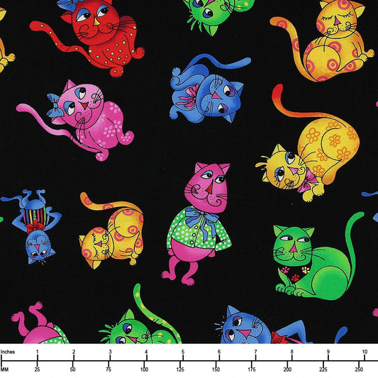 Cool Cats Tossed Black Loralie Designs Cotton Fabric