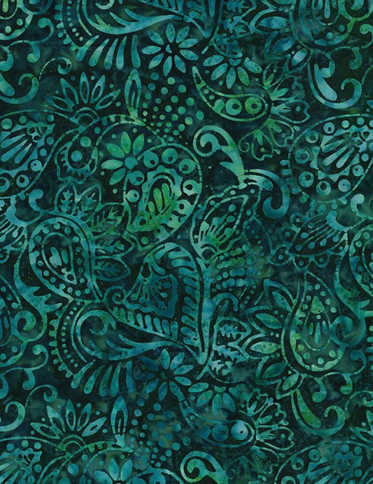 Copper Mountain Batik Dots & Leaves Green Blue Wilmington Prints Cotton Fabric WP-1400-22288-744
