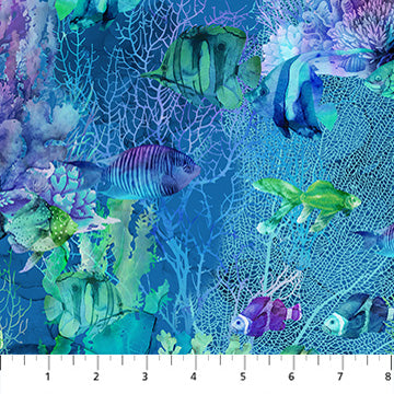 Coral Reef Fish Navy Multi Deborah Edwards and Melanie Samra Northcott Cotton Fabric NC-DP28879-48