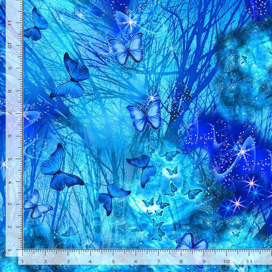 Cosmic Butterflies Bright Night Butterflies Royalty Turquoise Timeless Treasures Cotton Fabric
