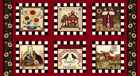 Count Your Blessings Blocks Panel  24" Red Henry Glass Cotton Fabric