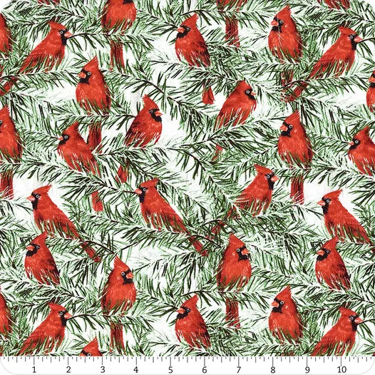 Country Cardinals Packed Cardinals Light Gray Danielle Murray Wilmington Prints Cotton Fabric