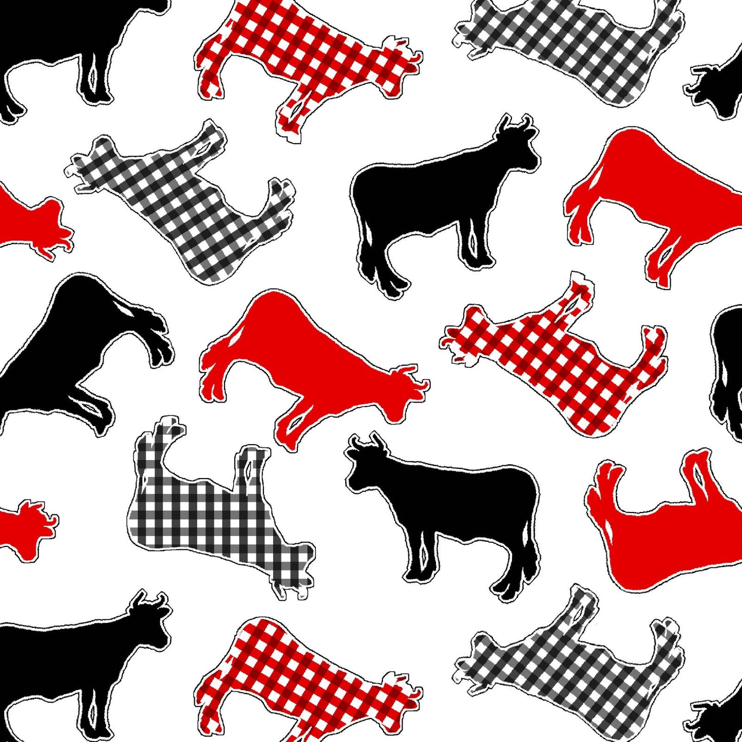 Country Fresh Cows Gingham White Henry Glass Cotton Fabric