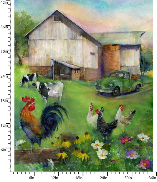 Country Living Barnyard Farm Scene Panel 36" John Keeling 3 Wishes Fabrics Cotton Fabric