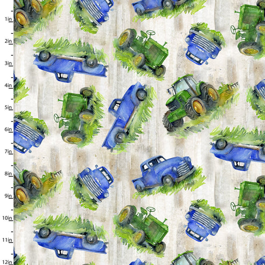 Country Living Trucks and Tractors Tan John Keeling 3 Wishes Fabrics Cotton Fabric