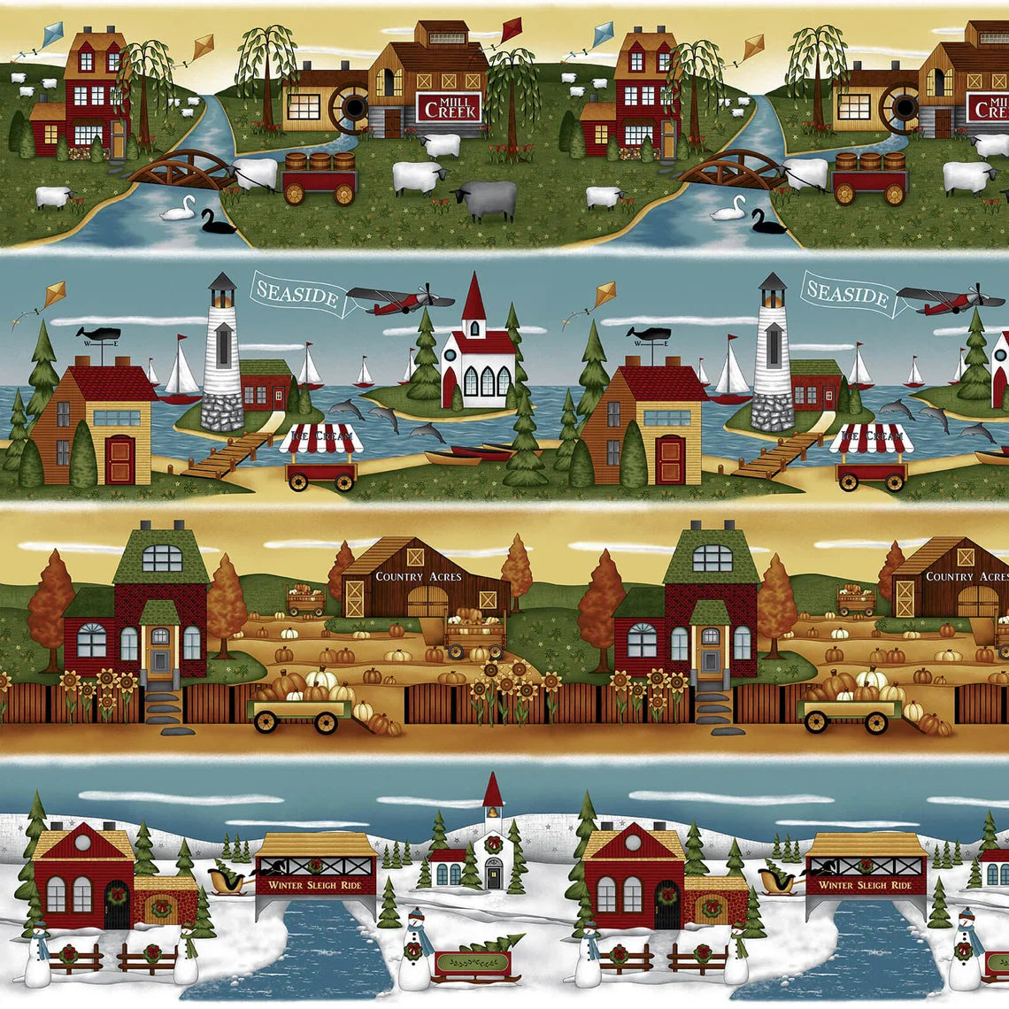 Country Journey Border Stripe Multi Jan Mott of Prane Design Henry Glass Cotton Fabric