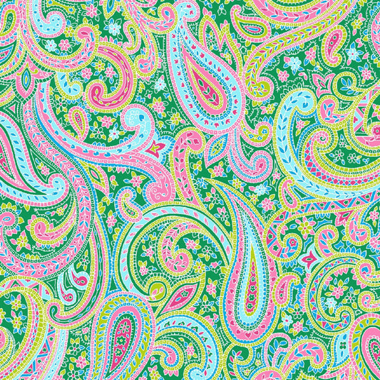 Court & Club Paisley Court Floral Green Freckle and Lollie Cotton Fabric