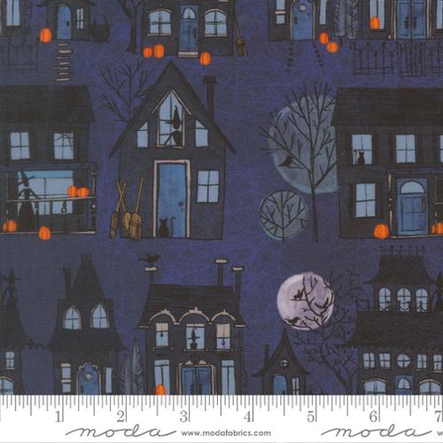 Coven Witch Village Landscape Nature Haunted Houses Midnight Grey Robin Pickens Moda Cotton Fabric MD-48801-15