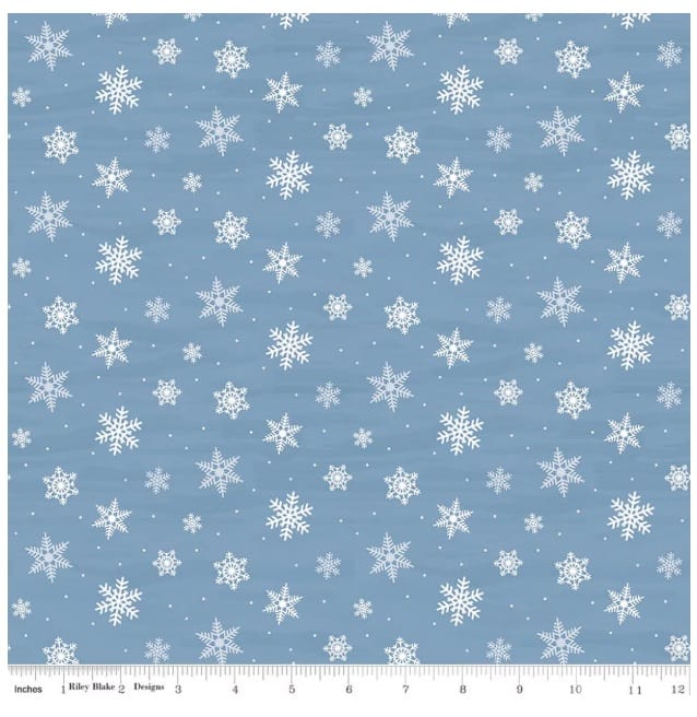Covered Bridges in Winter Snowflakes Blue Tara Reed Riley Blake Cotton Fabric RB-C18002-BLUE