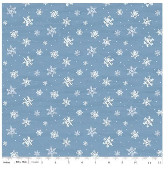 Covered Bridges in Winter Snowflakes Blue Tara Reed Riley Blake Cotton Fabric RB-C18002-BLUE