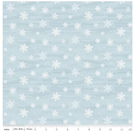 Covered Bridges in Winter Snowflakes Iceberg Blue Tara Reed Riley Blake Cotton Fabric RB-C18002-BLUE