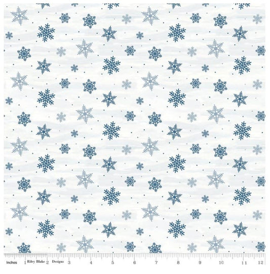 Covered Bridges in Winter Snowflakes Snow White Tara Reed Riley Blake Cotton Fabric RB-C18002-SNOW