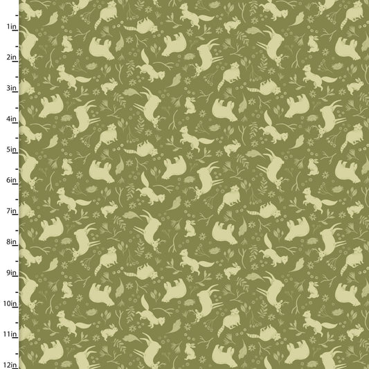 Cozy Forest Camo Outline Green Elaine Kay 3 Wishes Cotton Fabric