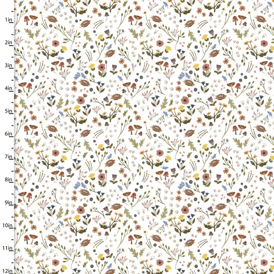 Cozy Forest Nature Walk White Elaine Kay 3 Wishes Cotton Fabric