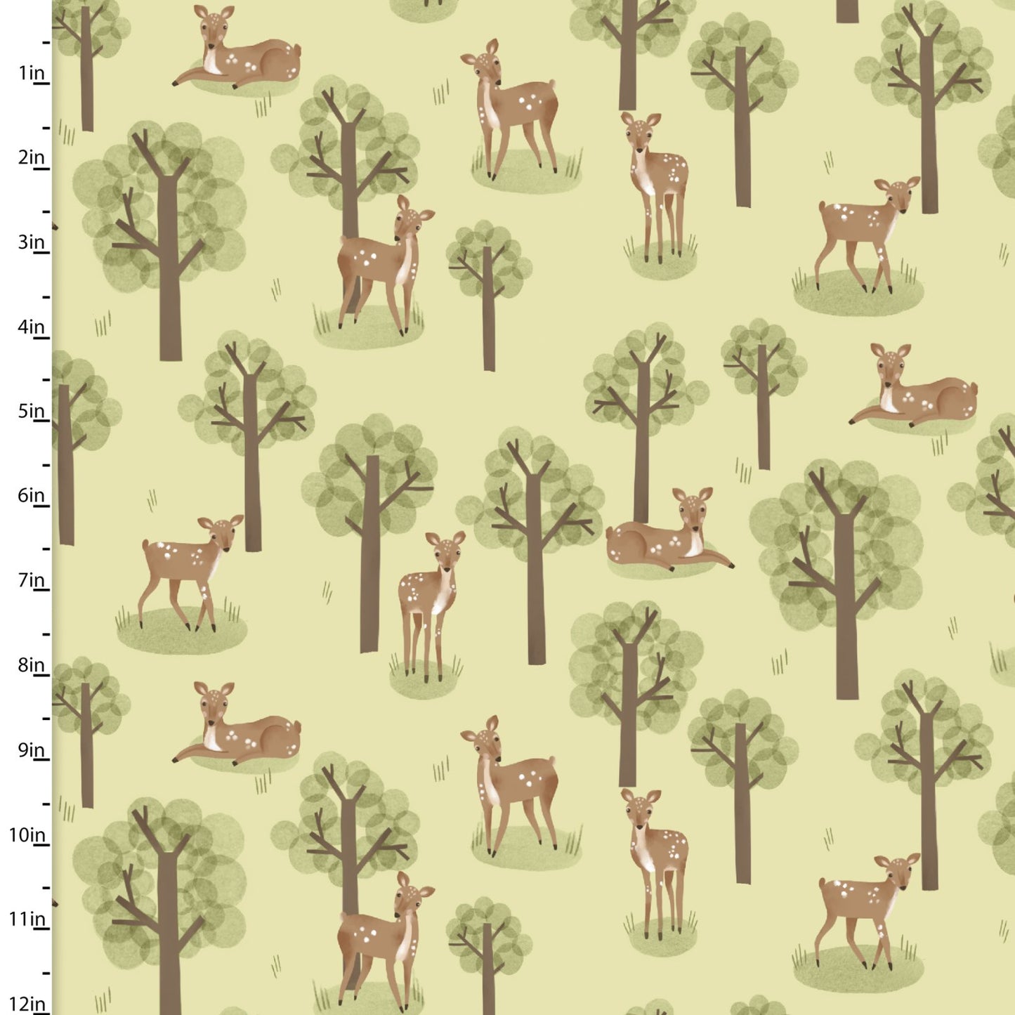 Cozy Forest Peeking Deer Green Elaine Kay 3 Wishes Cotton Fabric