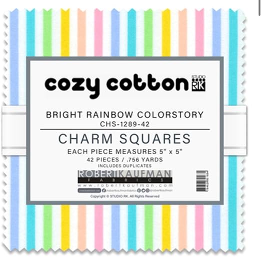 Cozy Cotton Bright Rainbow Colorstory 5” Squares 42 pcs Robert Kaufman Cotton FLANNEL Fabric RK-CHS-1289-42