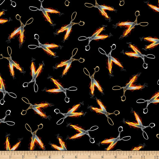 Creative Fire Scissors Fire Black Timeless Treasures Cotton Fabric