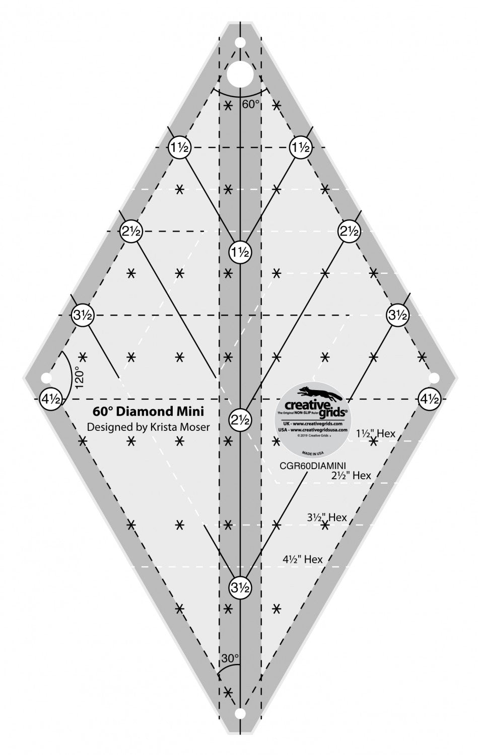 Creative Grids 60 Degree Mini Diamond Ruler Krista Moser Creative Grids USA